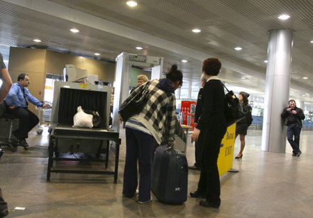 MOSCOW - APRIL 11: Sheremetyevo International Airport increases the number of canceled flights to Europe earlier in connection with the closure of airports in Europe, April 11, 2010 in Moscow, Russia.のeditorial素材