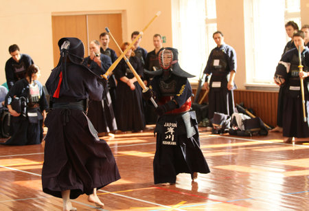 MOSCOW, RUSSIA - MARCH 25: Twenty-ninth Moscow Open Tournament on Kendo (Kyu-Cap and Dan Cap), March 25, 2010 in Moscow, Russia.のeditorial素材