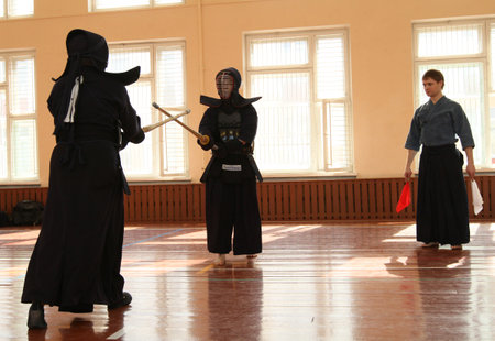 MOSCOW, RUSSIA - MARCH 25: Twenty-ninth Moscow Open Tournament on Kendo (Kyu-Cap and Dan Cap), March 25, 2010 in Moscow, Russia.のeditorial素材