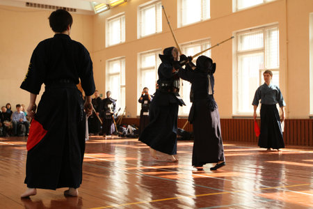 MOSCOW, RUSSIA - MARCH 25: Twenty-ninth Moscow Open Tournament on Kendo (Kyu-Cap and Dan Cap), March 25, 2010 in Moscow, Russia.のeditorial素材