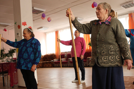 Day of Health in Center of social services for pensioners and the disabled Otrada, October 9, 2009 in Podporozhye, Russia.のeditorial素材