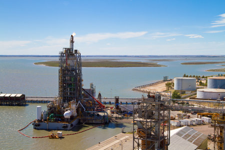 Port of Ingeniero White - now is a major trading port of Argentina, second largest and deepest port in the country, November 30, 2010 in Bahia Blanca, Argentina.のeditorial素材
