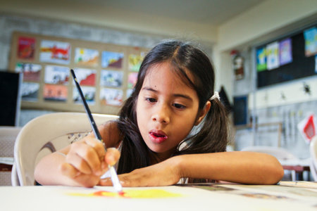 Pupil in a learning session during lesson drawing in primary school for poor, February 8, 2011 in Guayaquil, Ecuador.のeditorial素材