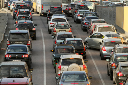 Traffic jams in the city center during at rush hour on April 28, 2010 in Moscow, Russia. 