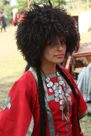 TBILISI, GEORGIA - JULY 17: Participants Georgian Folk Art Gene Festival, traditionally festival starts in regions of Georgia and continues in Ethnographic Museum of Tbilisi, July 14, 2011 in Tbilisi, Georgia.のeditorial素材