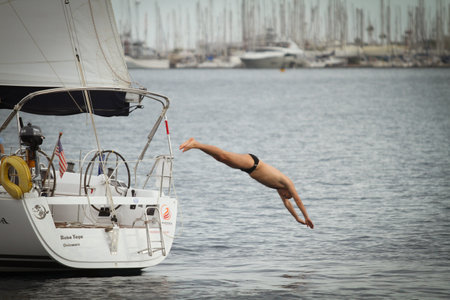 MEDITERRANEAN SEA, TURKEY - OCTOBER 3: During the sailing regatta Sail & Fun Trophy 2011, from Marmaris to Fethiye, October 3, 2011 in the Mediterranean Sea, Turkey. のeditorial素材
