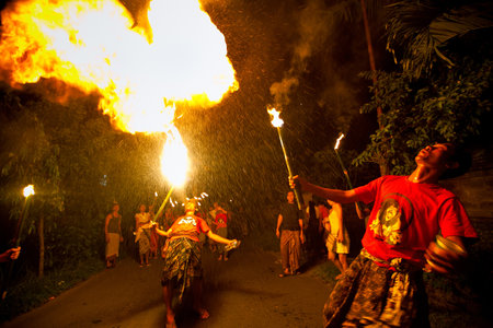 UBUD, BALI - MARCH 22: Unidentified people during the celebration of Nyepi - Balinese Day of Silence on March 22, 2012 in Ubud, Bali, Indonesia. The day following Nyepi is also celebrated as New year.のeditorial素材