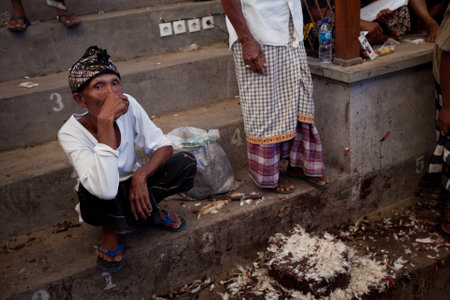UBUD, BALI - MARCH 27: People during Balinese traditional cockfighting competition on March 27, 2012 on Bali, Indonesia. Cockfighting is now illegal throughout in the US, Brazil, Australia and Europe.のeditorial素材
