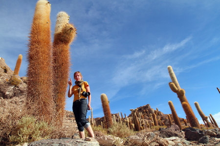 Isla de Pescadores  Salar de Uyuni Bolivia is the biggest salt lake of the world  The surface is about 10 000 square kilometers and it hides also the biggest Lithium reserve of the world のeditorial素材