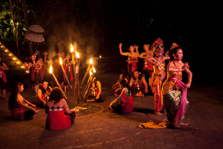 BALI, INDONESIA - APRIL 4: Presentation of traditional balinese Women Kecak Fire Dance show on April...