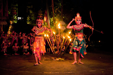 BALI, INDONESIA - APRIL 4: Presentation of traditional balinese Women Kecak Fire Dance show on April...
