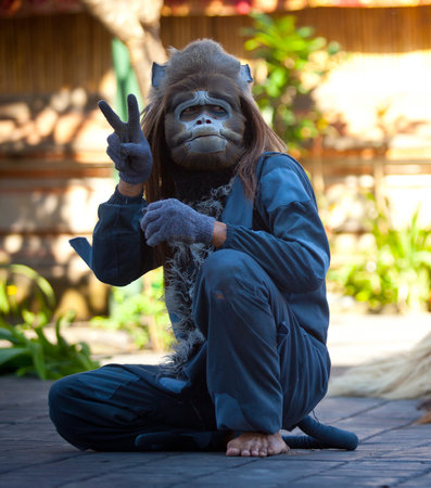 BALI, INDONESIA - APRIL 9: Balinese actor (Monkey) during a classic national Balinese dance Barong on April 9, 2012 on Bali, Indonesia. Barong is very popular cultural show on Bali.のeditorial素材