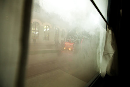 MOSCOW - MAY 09: The celebration of Victory Day in Moscow, vintage WWII train arrived at the Kazan railway station, May 9, 2012 in Moscow, Russia.のeditorial素材