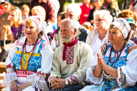 VINNICI, LENINGRAD REGION, RUSSIA - JUNE 10: Local people during celebrate the annual holiday Vepsian national culture Tree of Life (vepssk.Elo-pu), June 10, 2012 in the village Vinnici, Russia.のeditorial素材