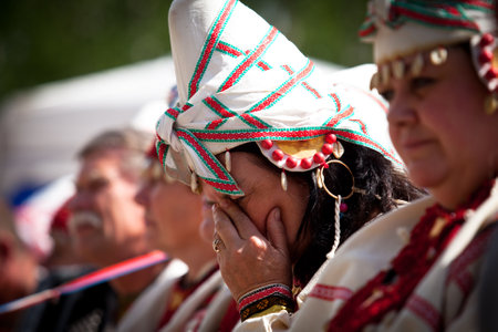 VINNICI, LENINGRAD REGION, RUSSIA - JUNE 10: Local people during celebrate the annual holiday Vepsian national culture Tree of Life (vepssk. Elo-pu), June 10, 2012 in the village Vinnici, Russia.のeditorial素材
