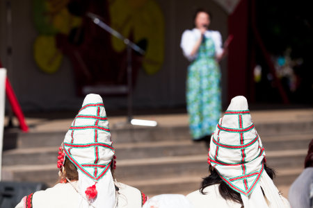 VINNICI, LENINGRAD REGION, RUSSIA - JUNE 10: Local people during celebrate the annual holiday Vepsian national culture Tree of Life (vepssk.Elo-pu), June 10, 2012 in the village Vinnici, Russia.のeditorial素材