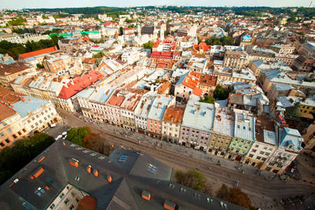 Top view from of the city hall in Lviv Ukraineの写真素材