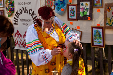VINNICI, LENINGRAD REGION, RUSSIA - JUNE 10: Local people during celebrate the annual holiday Vepsian national culture Tree of Life (vepssk.Elo-pu), June 10, 2012 in the village Vinnici, Russia.のeditorial素材