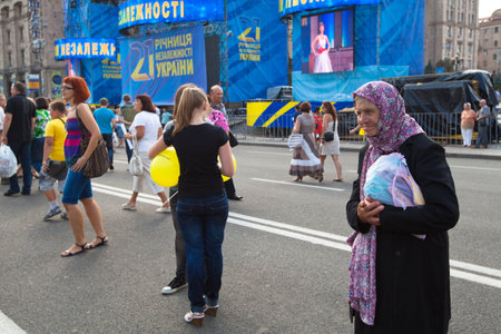KIEV, UKRAINE - AUGUST 24: Participants of the celebration Independence Day of Ukraine in Independence Square, August 24, 2012 in Kiev, Ukraine.のeditorial素材