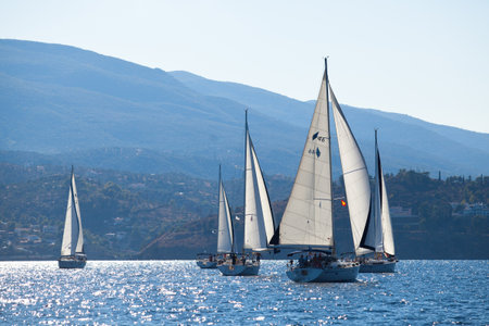 SARONIC GULF, GREECE - SEPTEMBER 23: Boats Competitors During of sailing regatta Viva Greece 2012 on September 23, 2012 on Saronic Gulf, Greece.のeditorial素材