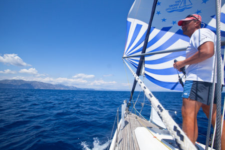 MEDITERRANEAN SEA, TURKEY- MAY 29: Boats Competitors During of sailing regatta Sail and Fun Trophy 2012 from Marmaris to Fethiye, May 29, 2012 in the Mediterranean Sea, Turkey.のeditorial素材