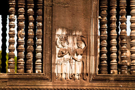 Apsaras - khmer stone carving in Angkor Wat, Cambodiaの写真素材