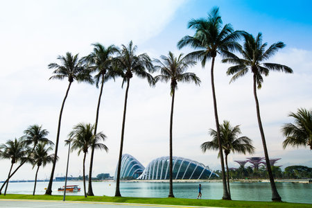 SINGAPORE - APRIL 15: A view of city in Marina Bay business district  on April 15, 2012 on Singapore. Asian financial center, the city state is one of the most dynamically developing countries in the world.のeditorial素材