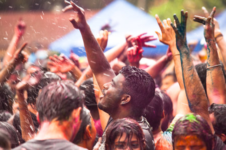 KUALA LUMPUR, MALAYSIA - MAR 31: People celebrated Holi Festival of Colors, Mar 31, 2013 in Kuala Lumpur, Malaysia. Holi, marks the arrival of spring, being one of the biggest festivals in Asia.のeditorial素材