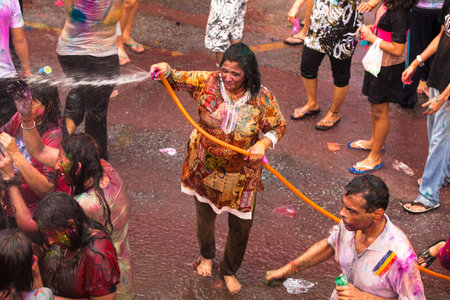 KUALA LUMPUR, MALAYSIA - MAR 31: People celebrated Holi Festival of Colors, Mar 31, 2013 in Kuala Lumpur, Malaysia. Holi, marks the arrival of spring, being one of the biggest festivals in Asia.のeditorial素材