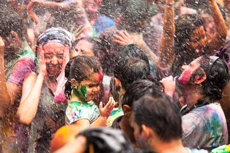 KUALA LUMPUR, MALAYSIA - MAR 31: People celebrated Holi Festival of Colors, Mar 31, 2013 in Kuala Lumpur, Malaysia. Holi, marks the arrival of spring, being one of the biggest festivals in Asia.のeditorial素材