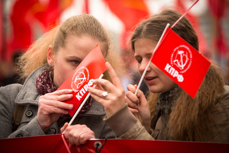 MOSCOW - MAY 1: Communist party supporters take part in a rally marking the May Day, May 1, 2013 in...