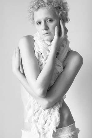 Sensual sexy girl, black and white photo, studioの写真素材