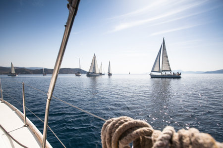 HYDRA, GREECE- MAY 7: Boats Competitors During of 9th spring sailing regatta Ellada 2013, May 7,...