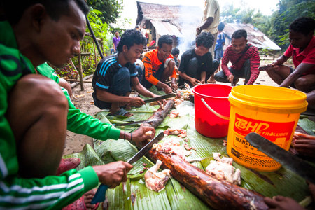 BERDUT, MALAYSIA - APR 8: Unidentified people Orang Asli in his village on Apr 8, 2013 in Berdut,...