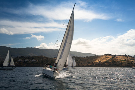 PELOPONNESE, GREECE- MAY 29: Boats Competitors During of 9th spring sailing regatta Ellada 2013, May 29, 2013 in Peloponnese, Greece.のeditorial素材