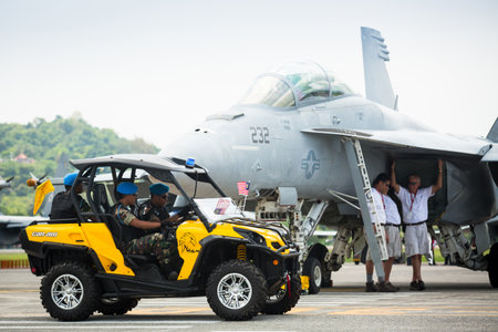 LANGKAWI, MALAYSIA - MAR 26: Su-30MKM (Sukhoi, NATO reporting name: Flanker-C) performing during on LIMA13 Langkawi International Maritime & Aerospace Exhibition on Mar 26, 2013 in Langkawi, Malaysia.のeditorial素材