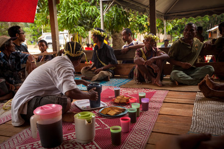 BERDUT, MALAYSIA - APR 8: Unidentified people Orang Asli in his village on Apr 8, 2013 in Berdut, Malaysia. More than 76% of all Orang Asli live below the poverty line, life expectancy - 53 years old.のeditorial素材