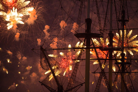 ST.PETERSBURG, RUSSIA - JUNE 24: Celebration Scarlet Sails show during the White Nights Festival, June 24, 2013, St. Petersburg, Russia. From 2010, public attendance grew to 3 million.のeditorial素材