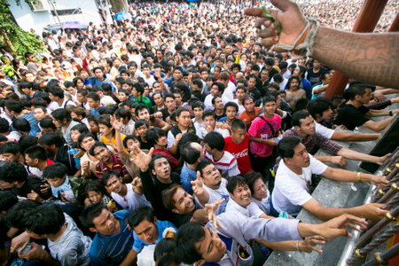 NAKHON CHAI, THAILAND - MAR 23: Unidentified participants Master Day Ceremony during the Wai Kroo at...