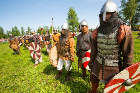 STARAYA LADOGA, RUSSIA - JULY 13: Unidentified participants during of international historical...