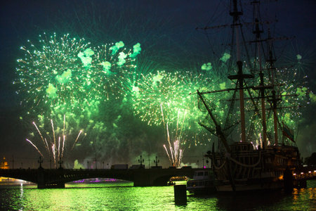 ST.PETERSBURG, RUSSIA - JUNE 24: Celebration Scarlet Sails show during the White Nights Festival, June 24, 2013, St. Petersburg, Russia. From 2010, public attendance grew to 3 million.のeditorial素材