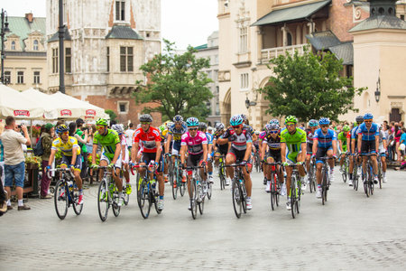 KRAKOW, POLAND - JULY 30: Unidentified participants of 70th Tour de Pologne cycling 3rd stage race, July 30, 2013 in Krakow, Poland. Tour de Pologne, the biggest cycling event in Eastern Europe.のeditorial素材