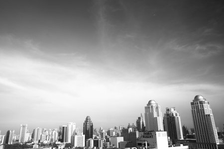 BANGKOK - APR 23: A view on the city from Bayok Sky hotel (b/w photo) on Apr 23, 2012 in Bangkok,...