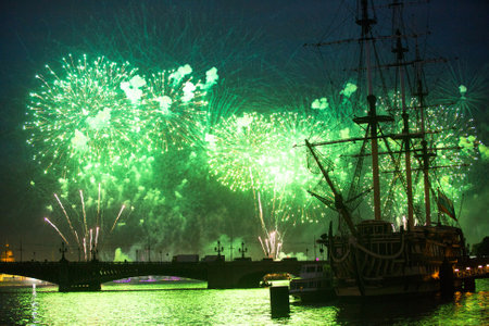 ST.PETERSBURG, RUSSIA - JUNE 24: Celebration Scarlet Sails show during the White Nights Festival, June 24, 2013, St. Petersburg, Russia. From 2010, public attendance grew to 3 million.のeditorial素材
