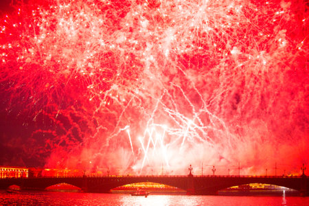 ST.PETERSBURG, RUSSIA - JUNE 24: Celebration Scarlet Sails show during the White Nights Festival, June 24, 2013, St. Petersburg, Russia. From 2010, public attendance grew to 3 million.のeditorial素材