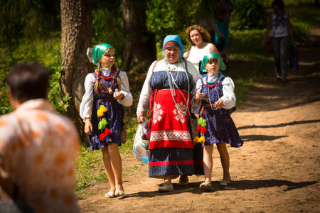 TERVENICHI, RUSSIA - JUL 7: Unidentified children during Ivan Kupala Day, Jul 7, 2013, Tervenichi, Russia. Celebration relates to the summer solstice and includes a number of fascinating Pagan ritualsのeditorial素材