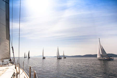 Sailboats sailing sail blue Mediterranean seaの写真素材