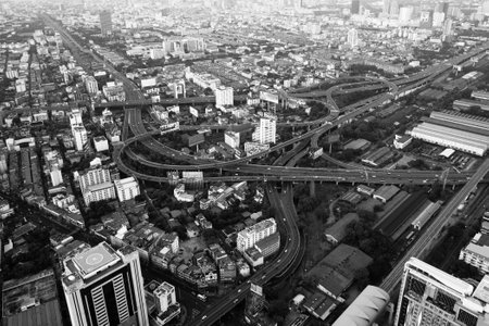 BANGKOK - APR 23: A view on the city from Bayok Sky hotel (b/w photo) on Apr 23, 2012 in Bangkok,...