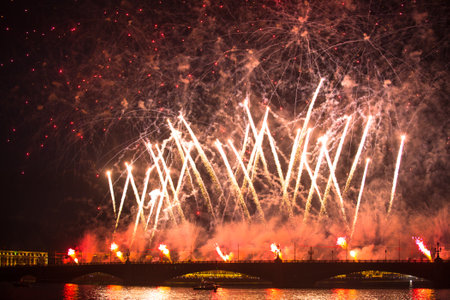 ST.PETERSBURG, RUSSIA - JUNE 24: Celebration Scarlet Sails show during the White Nights Festival, June 24, 2013, St. Petersburg, Russia. From 2010, public attendance grew to 3 million.のeditorial素材