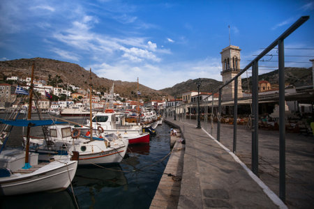 HYDRA, GREECE - MAY 7: View of Hydra town in May 7, 2013 in Hydra, Greece. Hydra island (20.1 sq mi, pop.1900) was and is one of the major centers of artistic creation, the island hosted many artists.のeditorial素材